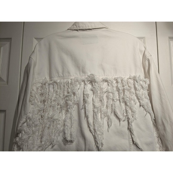 TRF Denim FIX'D Makers Jean Jacket Womens Small White Distressed Fringe Raw Hem - Picture 10 of 16